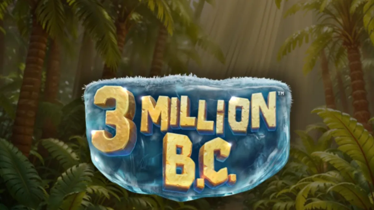 Isang tanawin ng prehistoric na mundo sa 3 Million B.C. slot na may mga caveman at sabre-toothed tiger.
